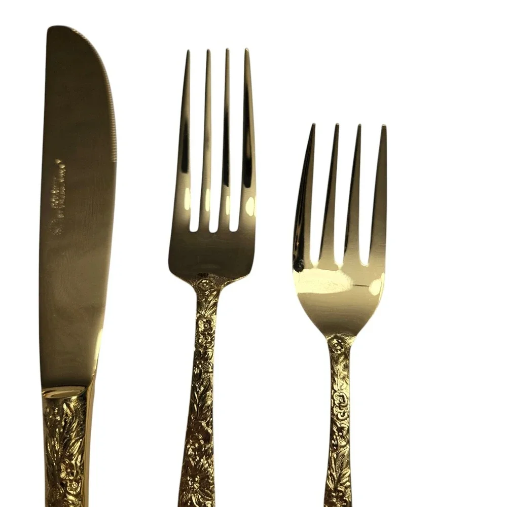 Stanley Roberts Golden Bouquet Flatware Gold Electroplated 5 Piece Place Setting
